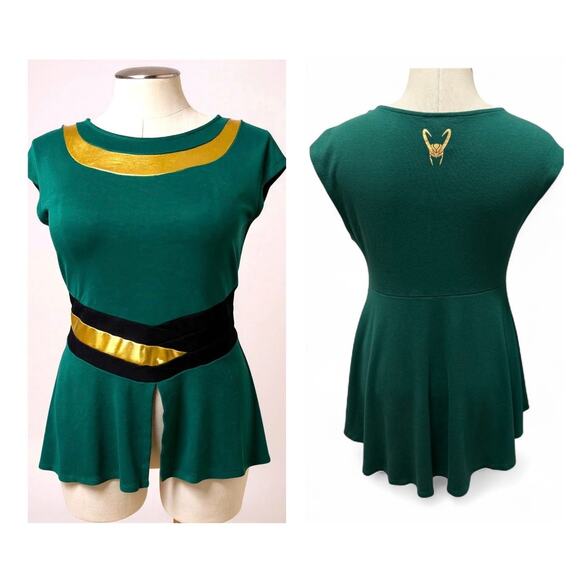 Torrid Plus Size 2 Marvel Comics LOKI Cosplay Costume Peplum Hi Lo Tunic Top - Picture 1 of 3